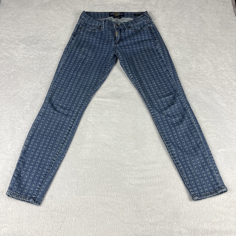 Lucky Brand Sofia Skinny Jeans Women 2/26 Blue Excellent Geometric Print Stretch